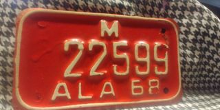 1968 Alabama Motorcycle License Plate 22599 (last One)