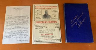 1875 Signed C.  H.  Spurgeon Lectures To My Students 1st Series - Brochure & Letter