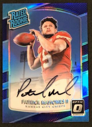 Patrick Mahomes 2017 Optic Rated Rookie Purple Prizm Auto /35 On Card Chiefs Rc