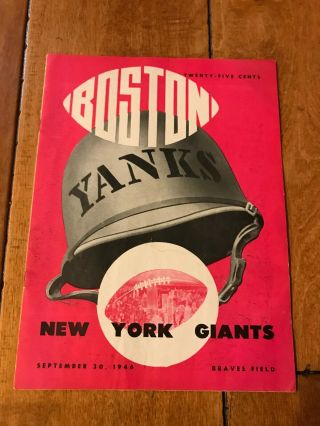 1946 Nfl Boston Yanks Vs York Giants Program Football Sept 30 Fenway Park