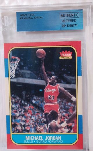 1986 Fleer Michael Jordan Chicago Bulls 57 Beckett Authentic Altered