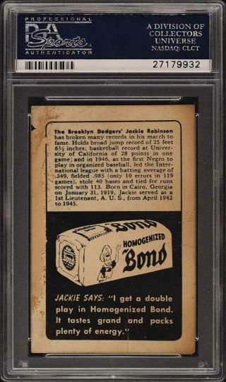 1947 Bond Bread Jackie Robinson ROOKIE RC,  PORTRAIT PSA 1 PR (PWCC) 2