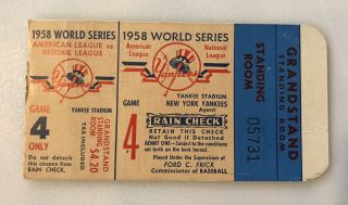 1958 World Series Game 4 York Yankees Vs Atlanta Braves Ticket