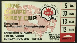 1976 Cfl Grey Cup Ticket Cne Stadium Saskatchewan Vs Ottawa Rough Riders