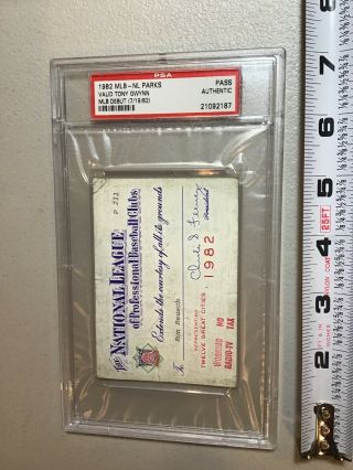1982 National League Baseball Ticket Pass Psa Authentic Tony Gwynn Mlb Debut