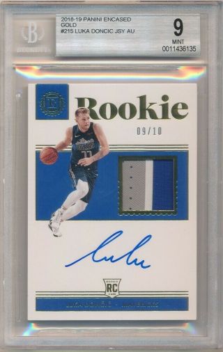 Luka Doncic 2018/19 Panini Encased Rc Gold Auto 3 Color Patch /10 Bgs 9 10