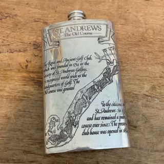Vintage St.  Andrews The Old Course Pewter Flask Scottish Made In Uk