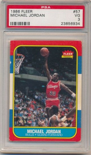 Michael Jordan 1986/87 Fleer 57 Rc Rookie Card Chicago Bulls Psa 3 Vg