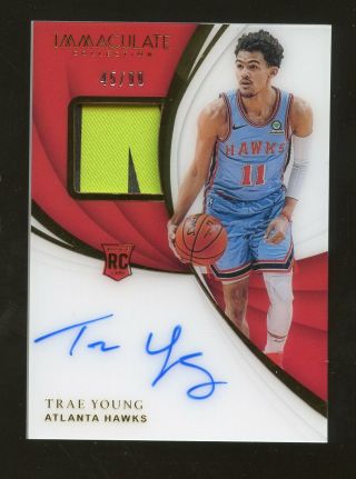 2018 - 19 Immaculate Trae Young Hawks Rpa Rc Rookie Patch Auto 45/99