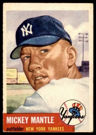 1953 Topps 82 Mickey Mantle Yankees Vg - Ex To Vg - Ex,
