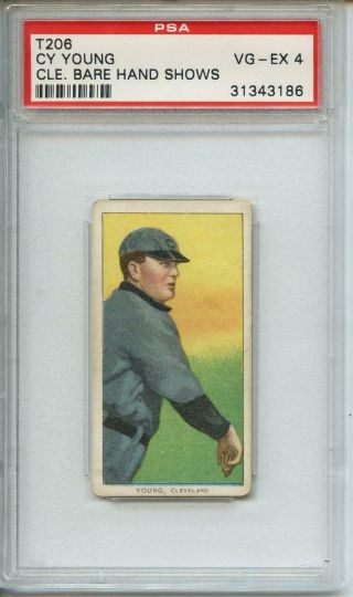 Cy Young 1909 - 11 T206 Cleveland Bare Hand Shows Sweet Caporal Back Psa 4
