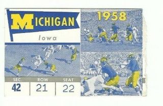 University Of Iowa Hawkeyes Vs.  Michigan Wolverines Football Nov 1,  1958 Ticket