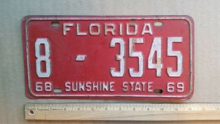 License Plate,  Florida,  1968 - 1969,  Sunshine State,  8 - 3545