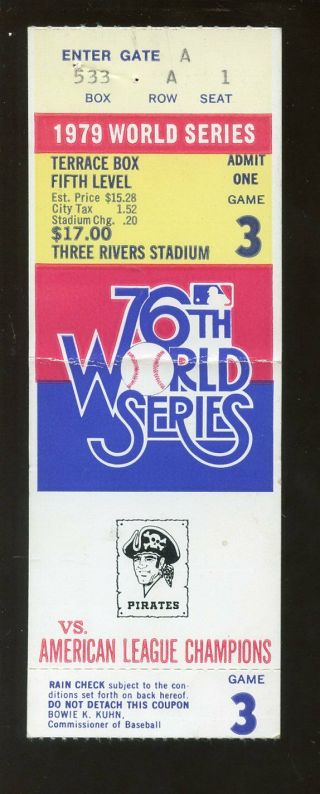 1979 World Series Ticket Stub Baltimore Orioles At Pittsburgh Pirates Game 3