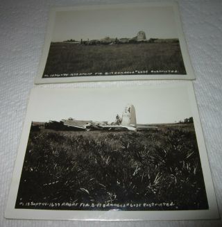 2 B&w Photos 1944 B - 17 Airplane Wreck Crash Restricted Us Army Air Corps
