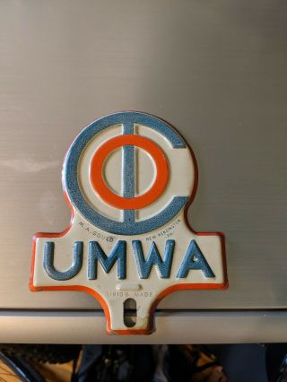 Vintage License Plate Topper Umwa United Mine Workers Of America Ratrod Hotrod