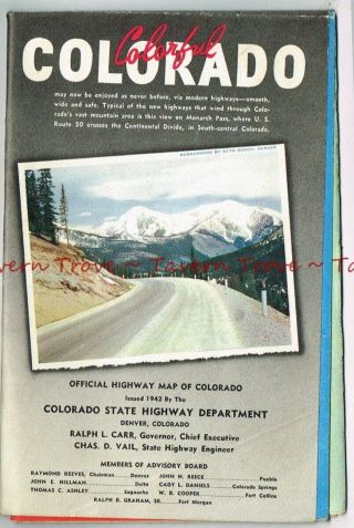 Scarce 1942 Colorado Road Map State Highway Department