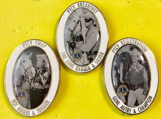 Roy Rogers,  Lone Ranger & Gene Autry With Their Horses 3 Lions Club Pins