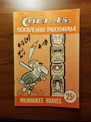 Houston Colt.  45s Vs Milwaukee Braves 1964 Hank Aaron Baseball Program Scorecard