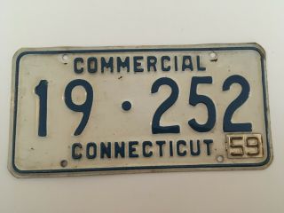 1959 Connecticut License Plate Commercial Truck Metal Year Tab On 1957 Base