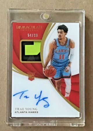 Trae Young 2018 - 19 Panini Immaculate Rookie Patch Auto Rpa /99 Acetate Rc 