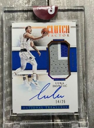 2018 - 19 National Treasures Clutch Factor Patch Autograph Luka Doncic 14/25 Pmjs