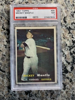1957 Topps 95 Mickey Mantle PSA 7 Bright Color Pack Fresh NM (PMJS) 2