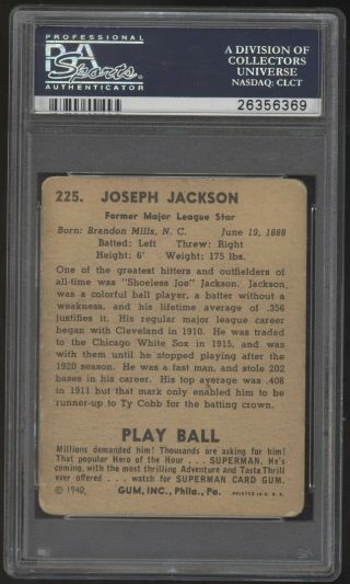 1940 Play Ball 225 Shoeless Joe Jackson PSA 2 Good 2