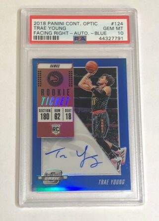Psa 10 2018 - 19 Panini Contenders Optic Trae Young Rookie Ticket Auto Blue /99 Rc