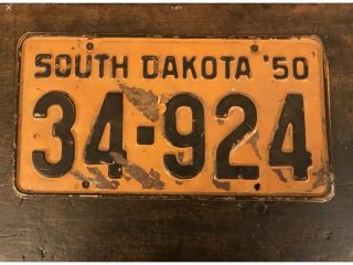 Old 1950 South Dakota License Plate.  Hutchinson County.  Vintage Antique Tag
