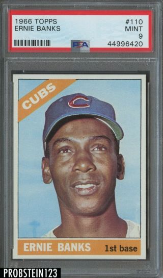 1966 Topps 110 Ernie Banks Chicago Cubs Hof Psa 9 Sharp Corners