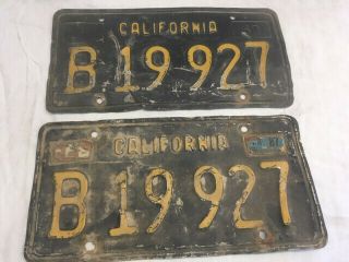 Vintage California Black & Yellow License Plate Set 1963 Ca