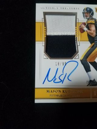 2018 NATIONAL TREASURES MASON RUDOLPH ROOKIE PATCH AUTO 18/99 TRUE RPA STEELERS. 3