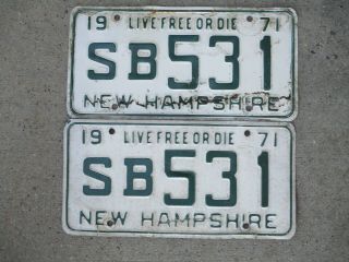 Hampshire 71 Vintage Live Or Die.  License Plate Pair