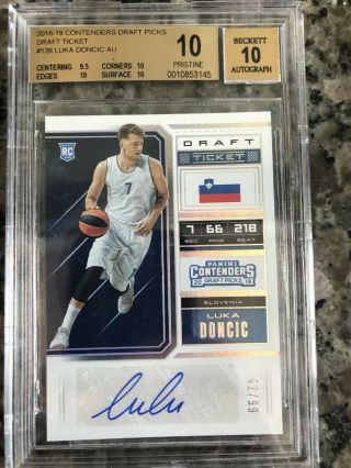 2018 Panini Contenders Drafts Luka Doncic 42/99 Auto Bgs 10 Pristine 
