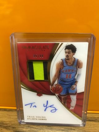 2018 - 19 Panini Immaculate Trae Young Patch Auto Rc Rpa 95/99 Blue Jersey