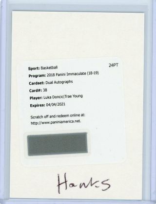 2018 - 19 Panini Immaculate Luka Doncic/trae Young Dual Auto Rc Redemption