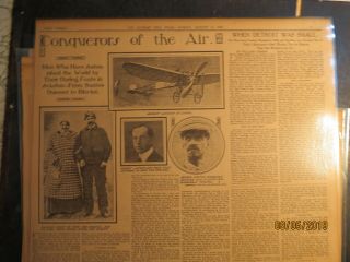 Aviation Glenn Curtiss Newspaper 1909 Conquerors Of Air Bleriot Latham Dumont