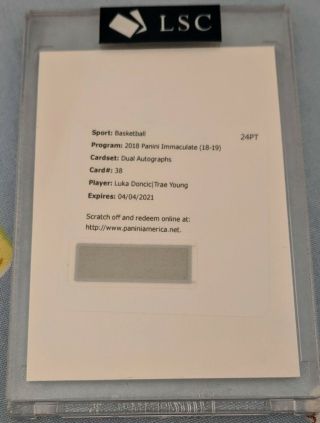 Luka Doncic Trae Young 2018 - 19 Panini Immaculate Dual Autograph Ssp Jersey ??