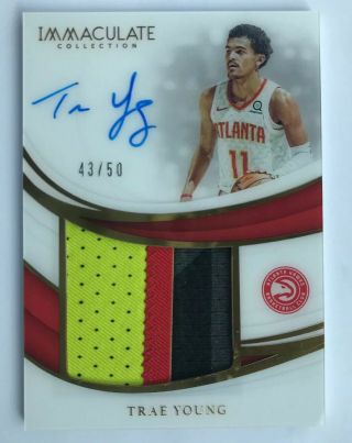 2018 - 19 Panini Immaculate Basketball Trae Young Rookie Patch Auto 43/50