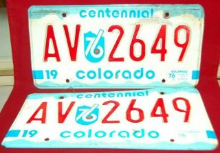 Pair 1976 Centennial Colorado License Plate Av - 2649