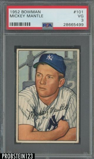 1952 Bowman 101 Mickey Mantle York Yankees Hof Psa 3 Vg Centered