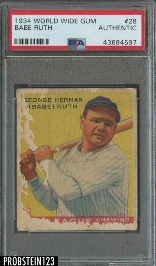 1934 Goudey World Wide Gum 28 Babe Ruth York Yankees Hof Psa Iconic Card