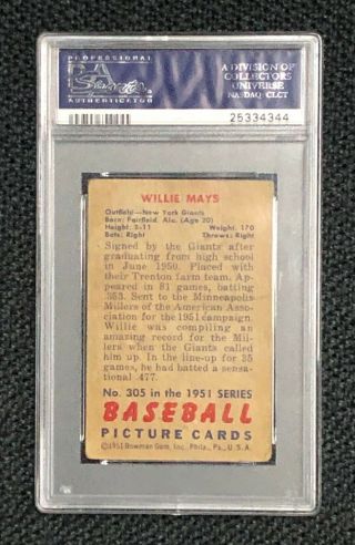 York Giants Willie Mays 1951 Bowman 305 PSA Fair 1.  5 Rookie Card Rc 2
