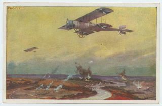 Wwi German Color Postcard Biplane Single Wing Fighter Plane Hanz Rudolf Schulze