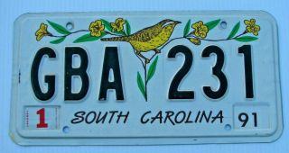 South Carolina Yellow Bird Graphic Auto License Plate " Gba 231 " Sc 91