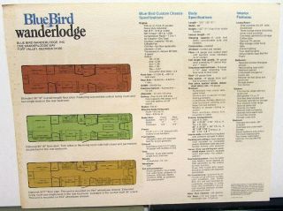 Vintage Blue Bird Wanderlodge Motor Home RV Camper Dealer Sales Data Sheet Bus 2