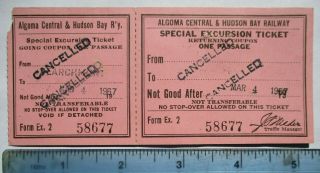 1967 Algoma Central Hudson Bay Railway Searchmont Ontario Canada Sault St Ticket