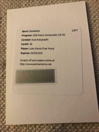 2018 - 19 Panini Immaculate Dual Auto Luka Doncic Trae Young Rookie Rc