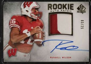 2012 Sp Authentic Russell Wilson Rookie Patch Auto Gold 3/25 Rc Jersey = 1/1